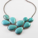 Turquoise Teardrop Stone Tibetan Silver Statement Bib Necklace